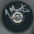 Autographed JACQUES MARTIN Pittsburgh Penguins 50th Anniversary Hockey Puck
