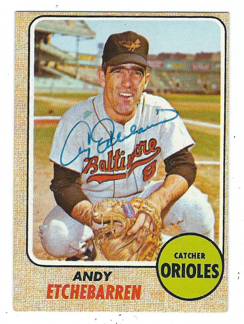 Autographed ANDY ETCHEBARREN 1968 Topps Card