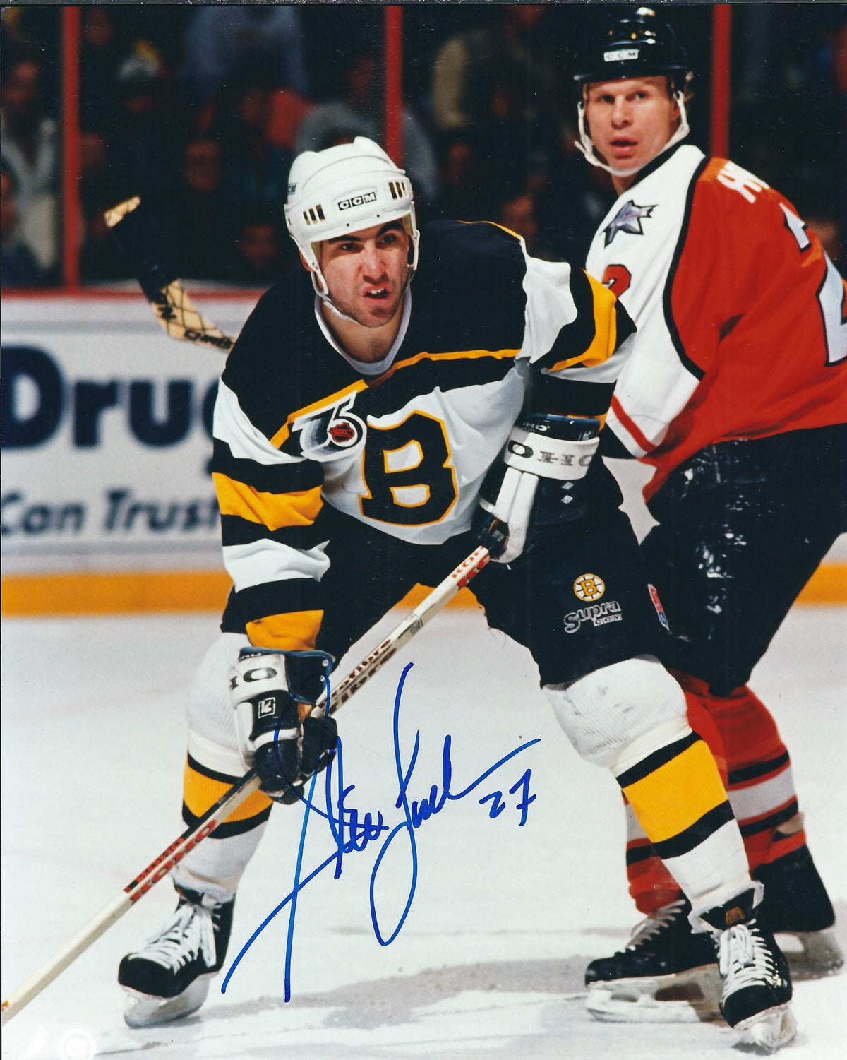 Autographed STEVE LEACH 8x10 Boston Bruins  Photo