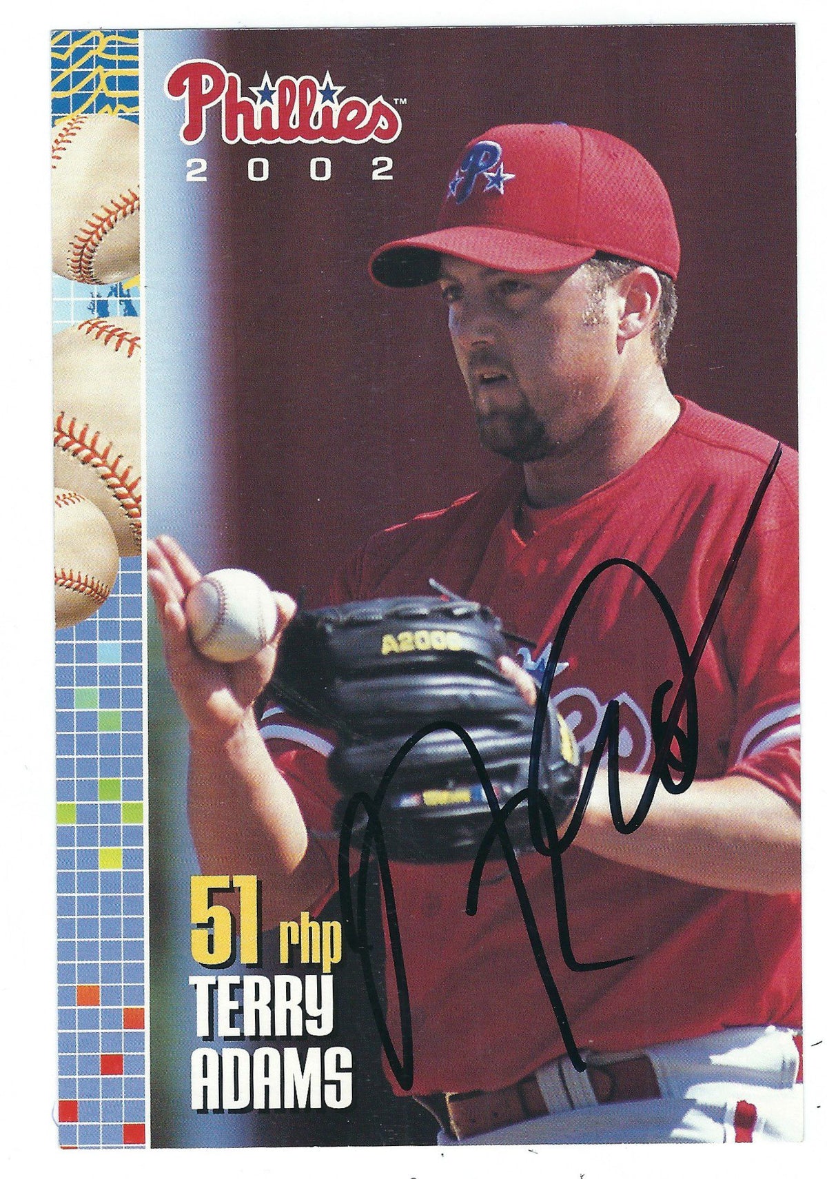 Autographed TERRY ADAMS 2002 Phillies Post card