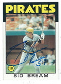 Autographed SID BREAM 1986 Topps Card