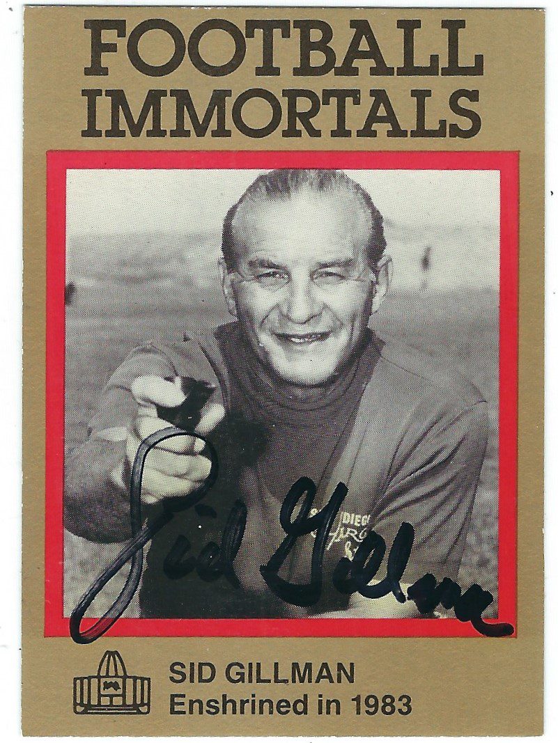 Autographed SID GILLMAN San Diego Chargers 1985 Football Immortals Card #44