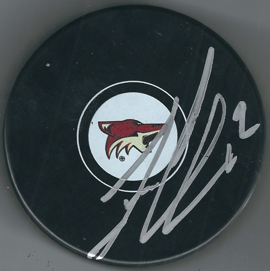Autographed LUKE SCHENN Arizona Coyotes Hockey Puck
