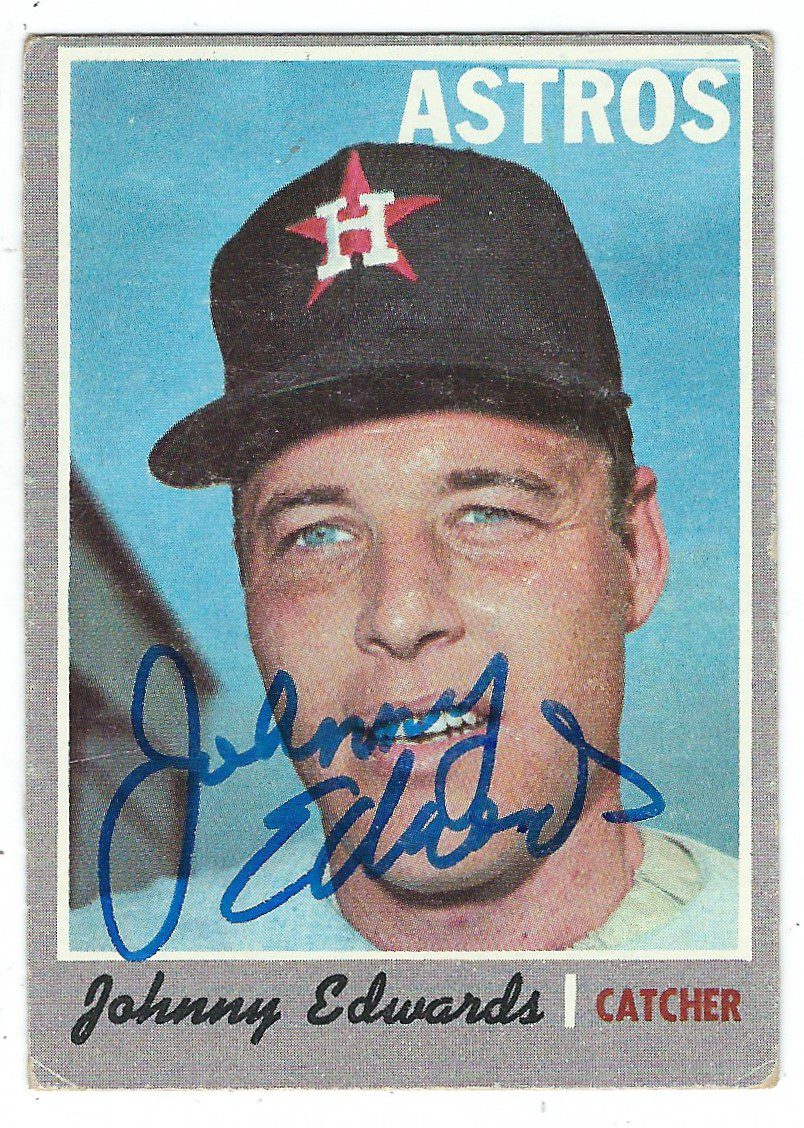 Autographed JOHNNY EDWARDS Houston Astros 1970 Topps Card