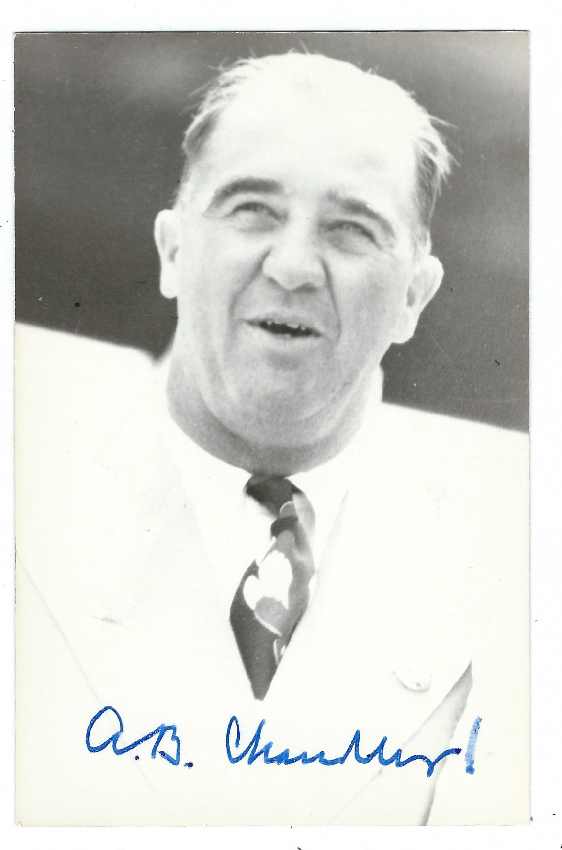 Autographed A.B. Happy Chandler BxW Rowe Post Card