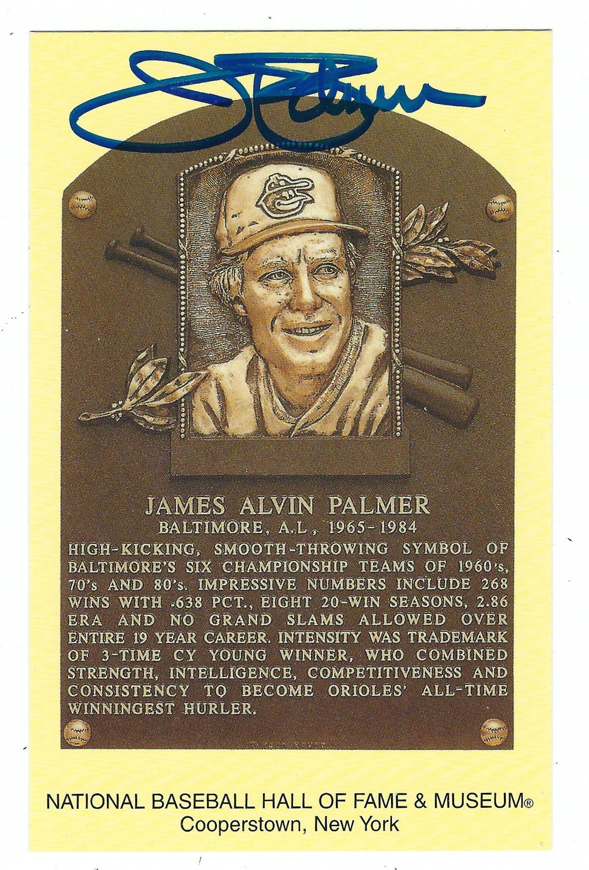 Autographed Jim Palmer Hall of Fame Gold Plaque