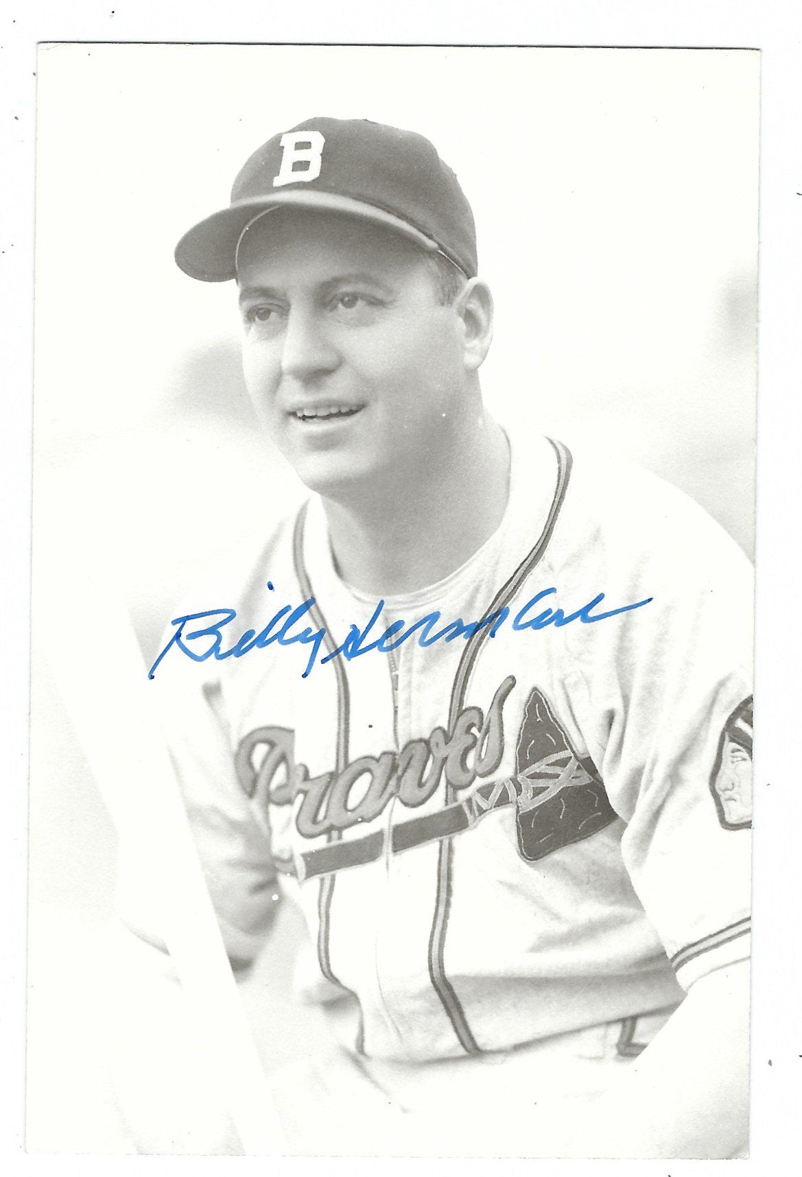 Autographed BILLY HERMAN Boston Braves BxW Rowe Postcard