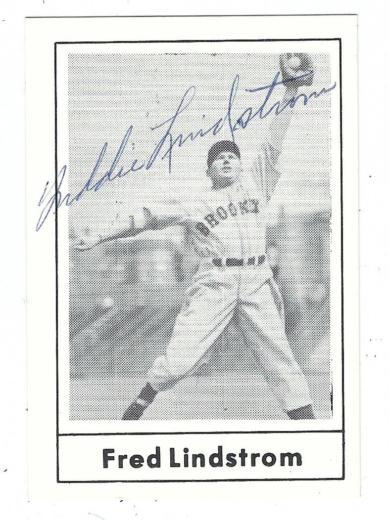 Autographed FRED LINDSTROM Brooklyn Dodgers 1978 Grand Slam Card