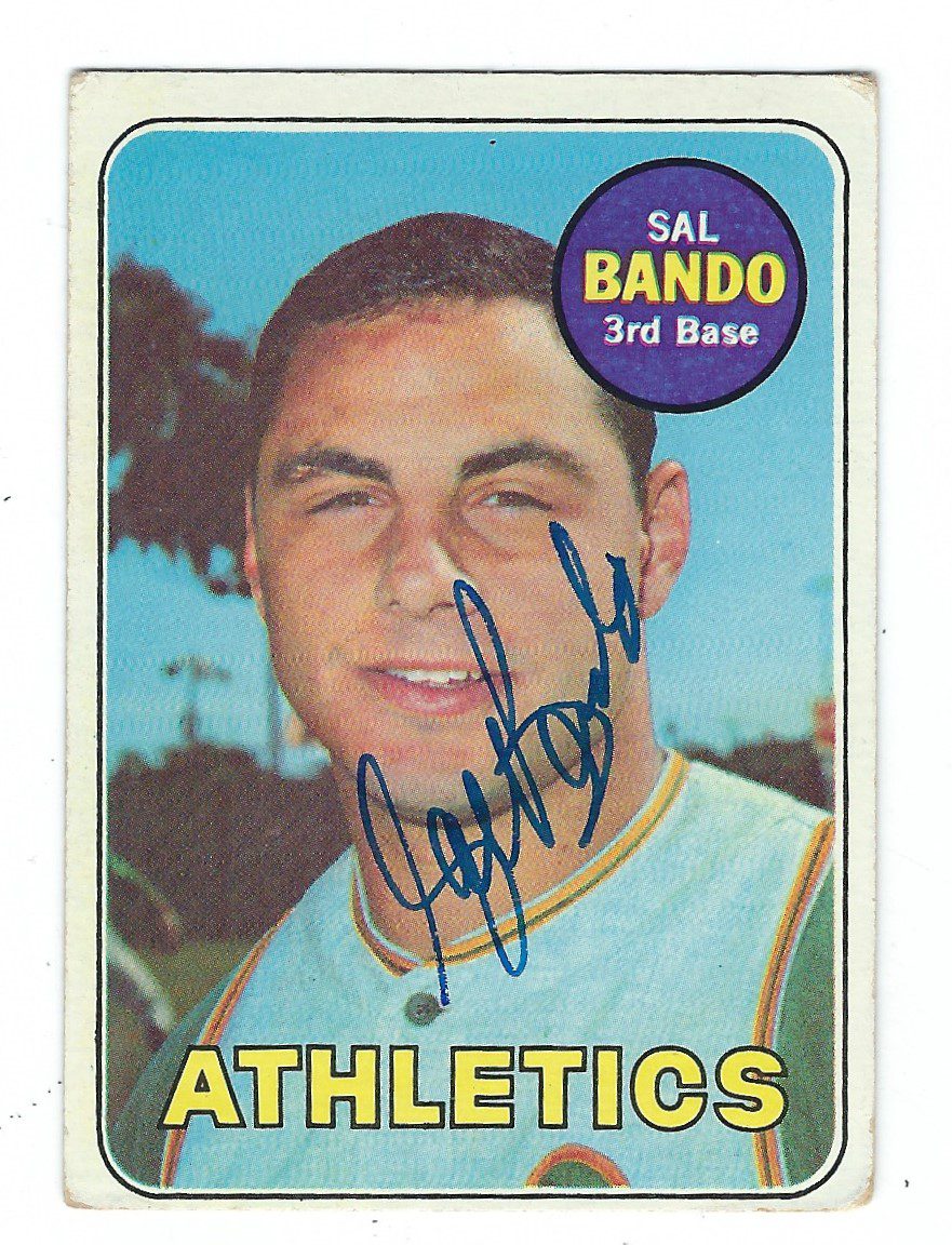 Autographed SAL BANDO Oakland A's 1969 Topps Card