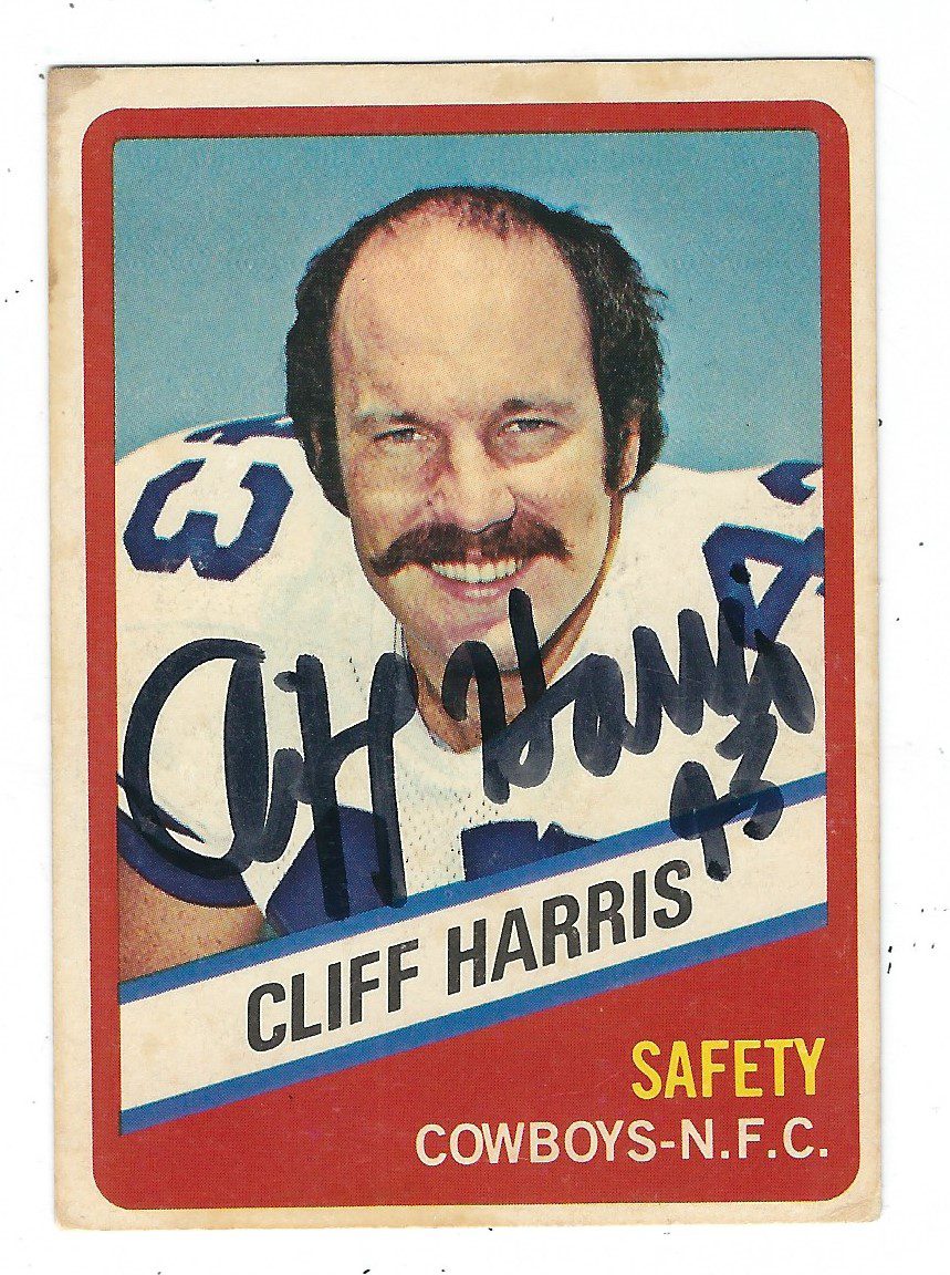 Autographed CLIFF HARRIS Dallas Cowboys 1976 Topps Wonder Bread Card