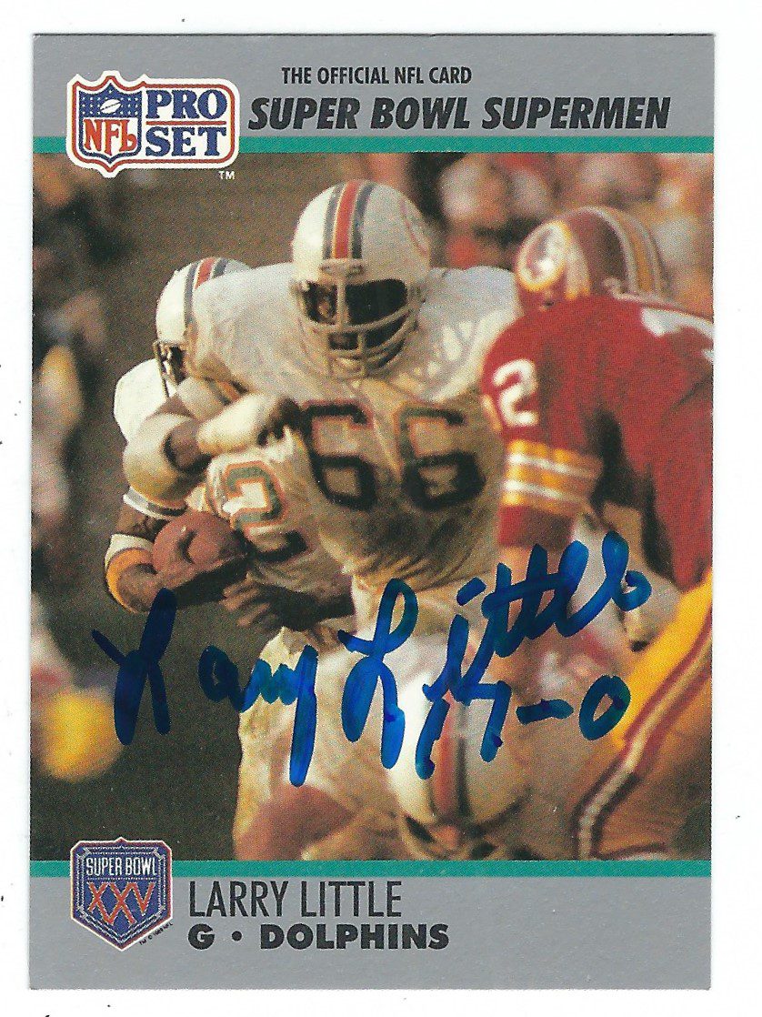 Autographed LARRY LITTLE Miami Dolphins 1990 Pro Set Super Bowl Supermen Card #66