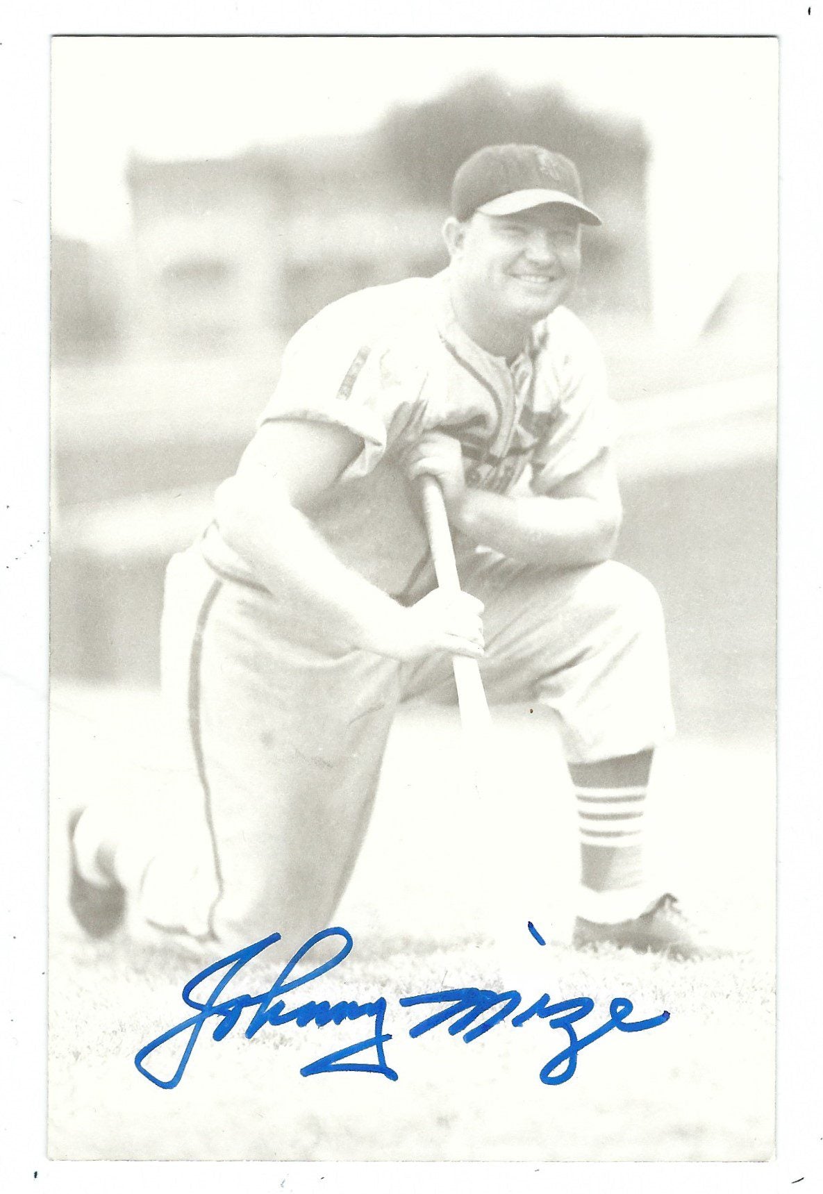 Autographed JOHNNY MIZE St. Louis Cardinals BxW Rowe Post Card