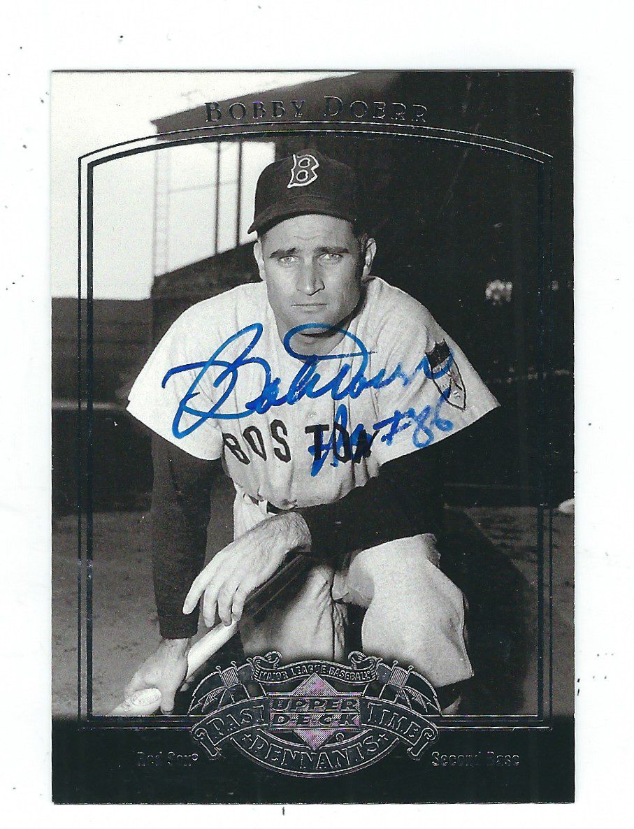 Autographed BOBBY DOERR 2005 Upper Deck Past Time Pennants card