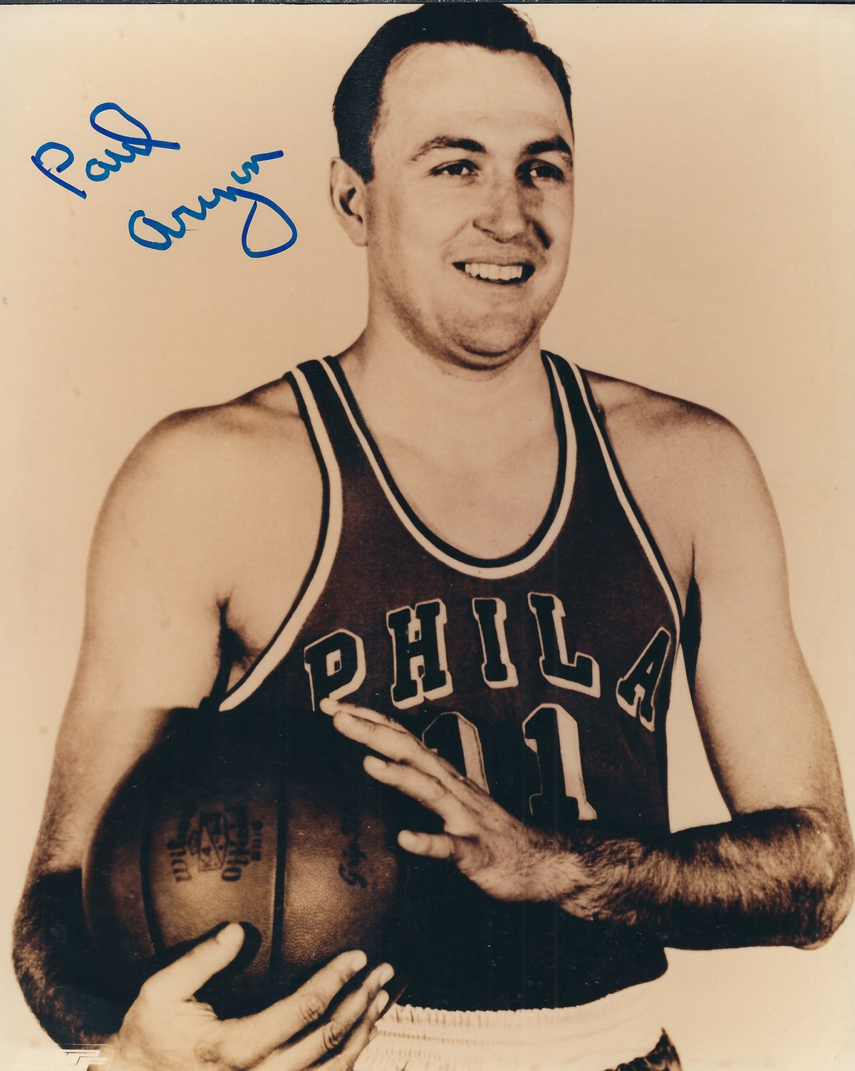 Autographed PAUL ARIZIN 8X10 Philadelphia Warriors Photo