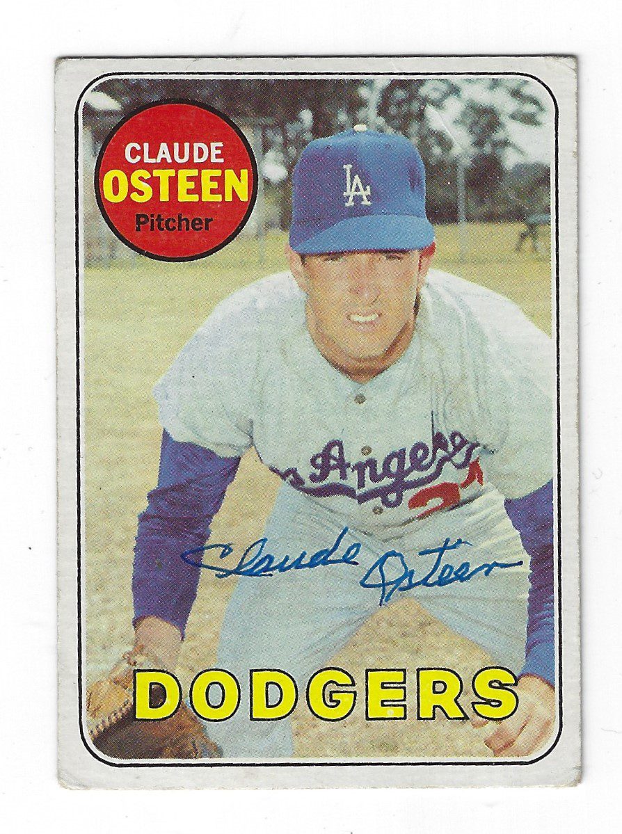 Autographed CLAUDE OSTEEN Los Angeles Dodgers 1969 Topps Card