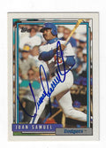 Autographed JUAN SAMUEL Los Angeles Dodgers 1992 Topps Card