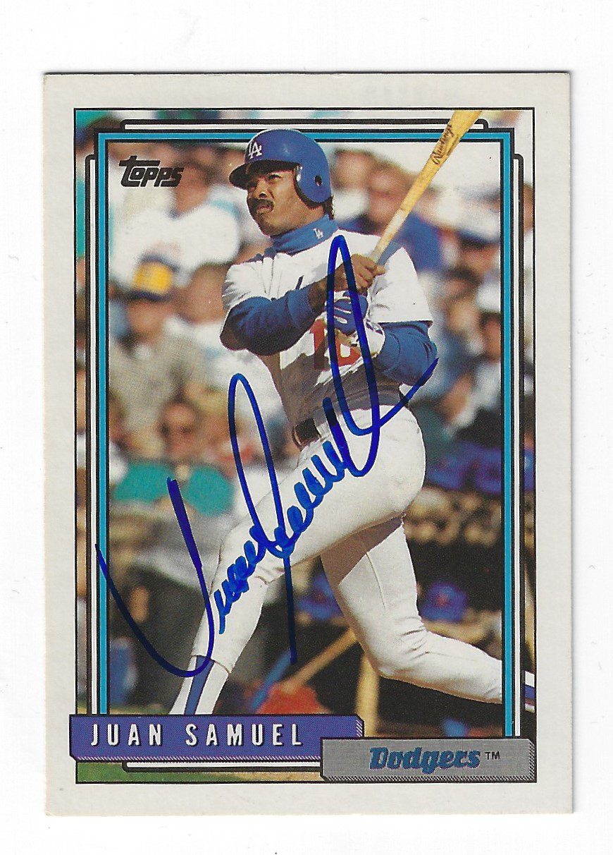 Autographed JUAN SAMUEL Los Angeles Dodgers 1992 Topps Card