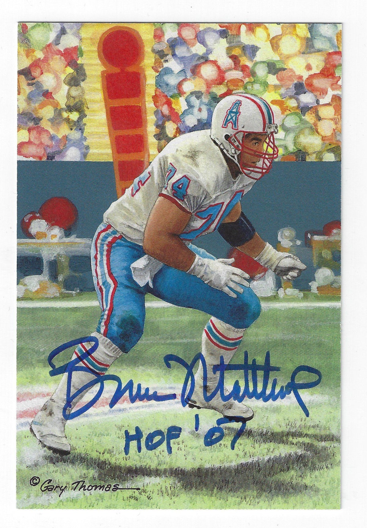 Autographed BRUCE MATTHEWS Houston Oilers Goal Line Art Card