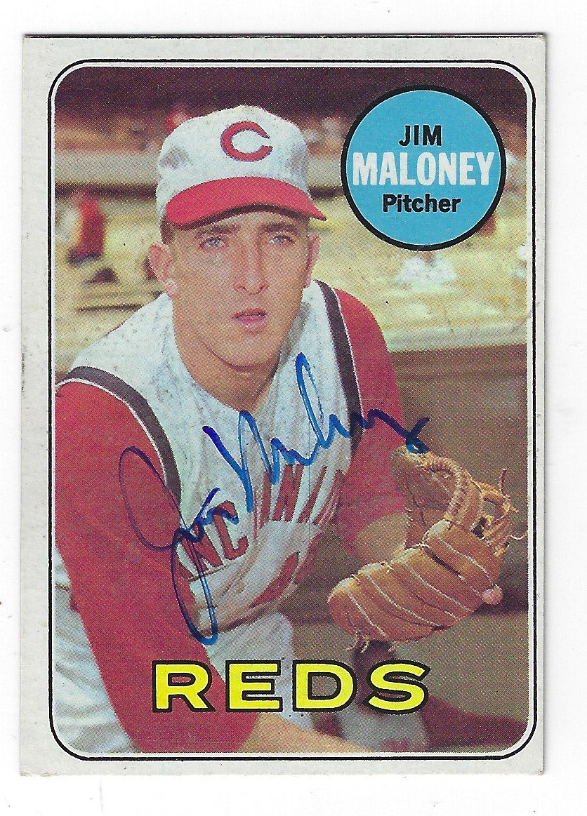Autographed JIM MALONEY Cincinnati Reds 1969 Topps Card