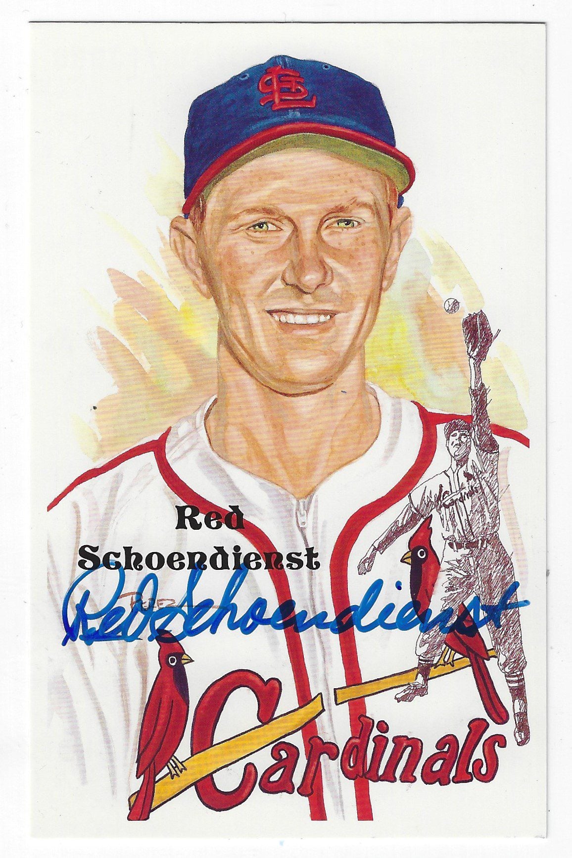 Autographed RED SCHOENDIENST St. Louis Cardinals Perez-Steele Postcard