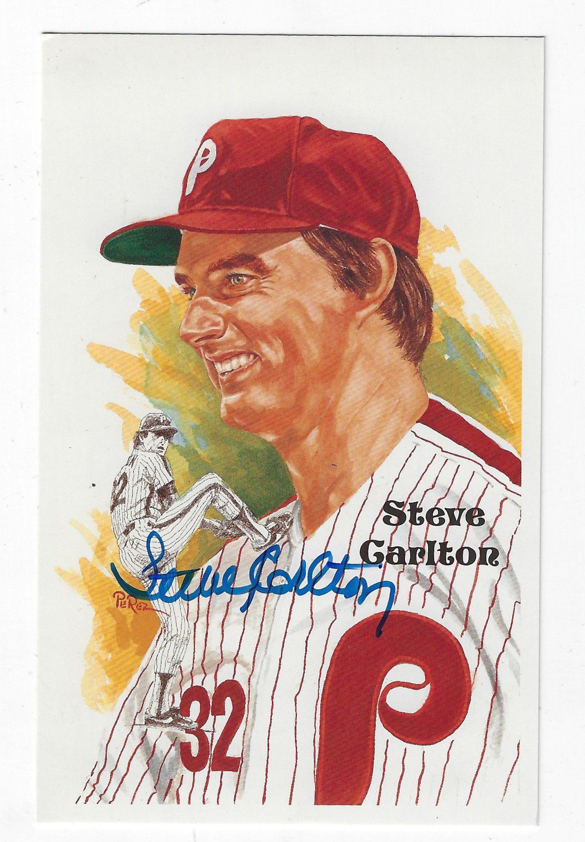 Autographed STEVE CARLTON Philadelphia Phillies Perez-Steele Postcard