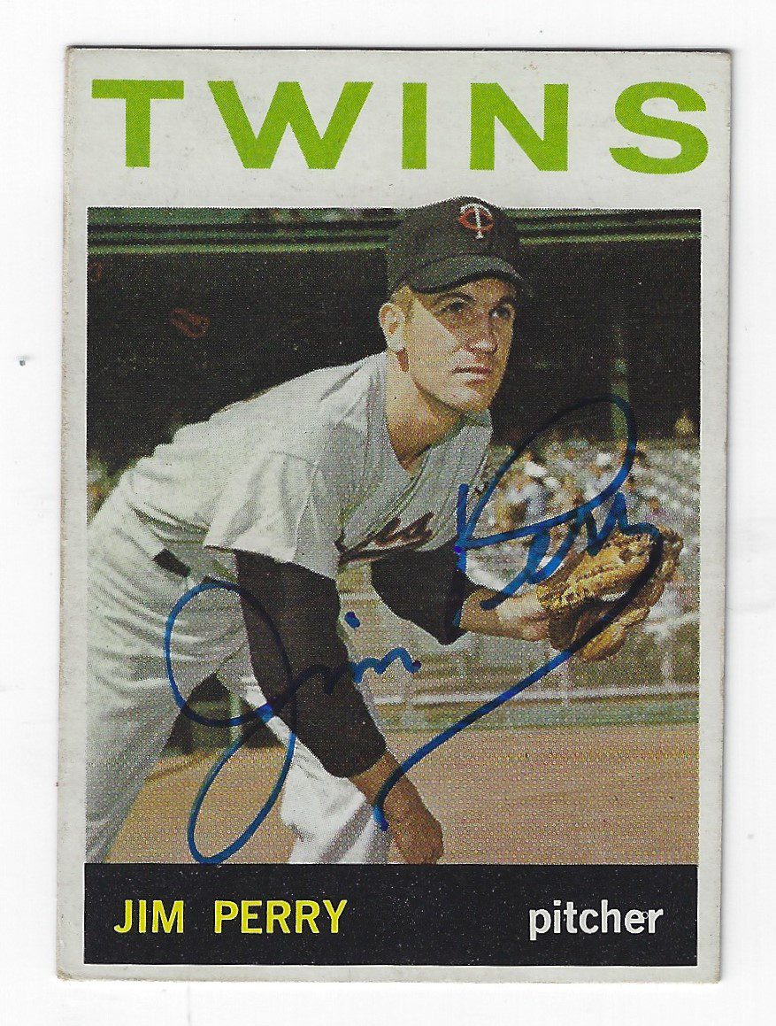 Autographed JIM PERRY Minnesota Twins 1964 Topps Card