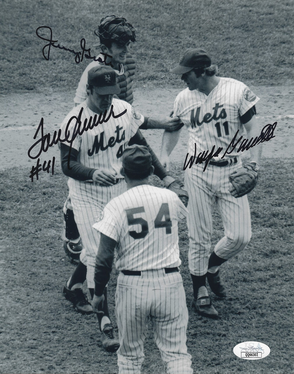 Autographed HOF'R TOM SEAVER, JERRY GROTE & WAYNE GARRETT 8x10 NEW YORK METS Photo JSA