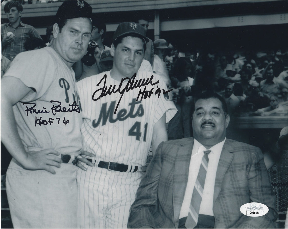 Autographed HOF ROBIN ROBERTS Phillies and TOM SEAVER METS 8x10 Photo JSA