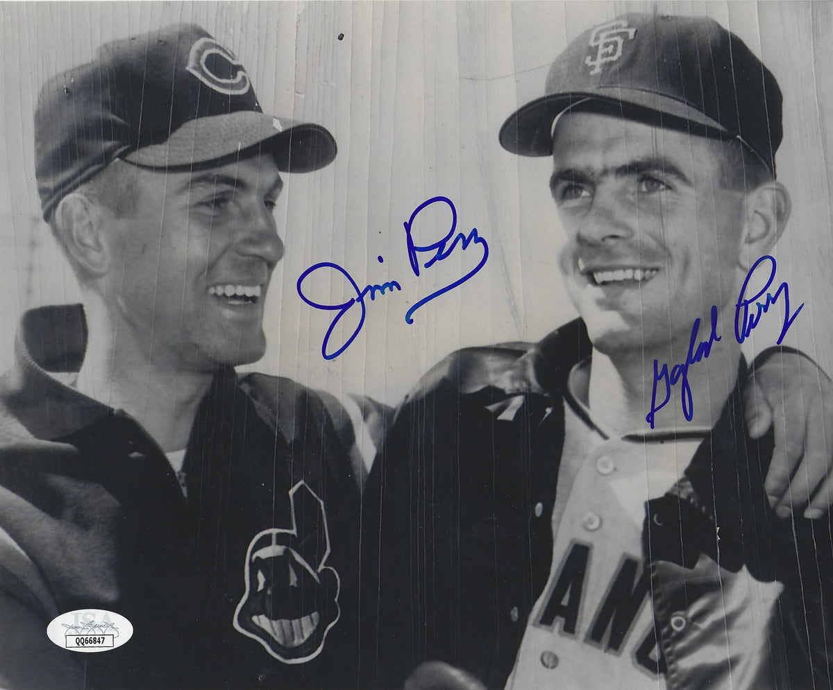Autographed JIM PERRY & GAYLORD PERRY 8X10 photo JSA