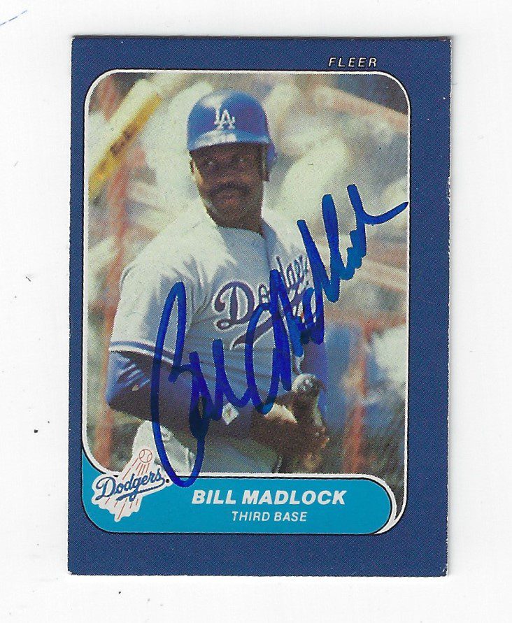 Autographed BILL MADLOCK Los Angeles Dodgers 1986 FLEER Mini Card