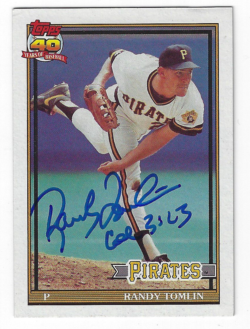 Autographed RANDY TOMLIN 1991 Topps Card