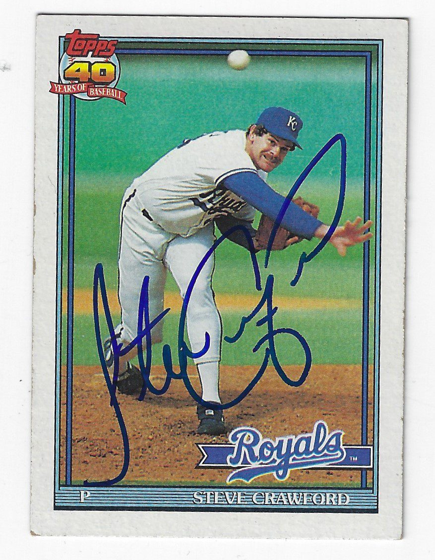 Autographed STEVE CRAWFORD Kansas City Royals 1991 Topps Card