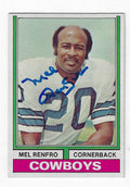 Autographed Mel Renfro 1974 Topps Dallas Cowboys Card #106