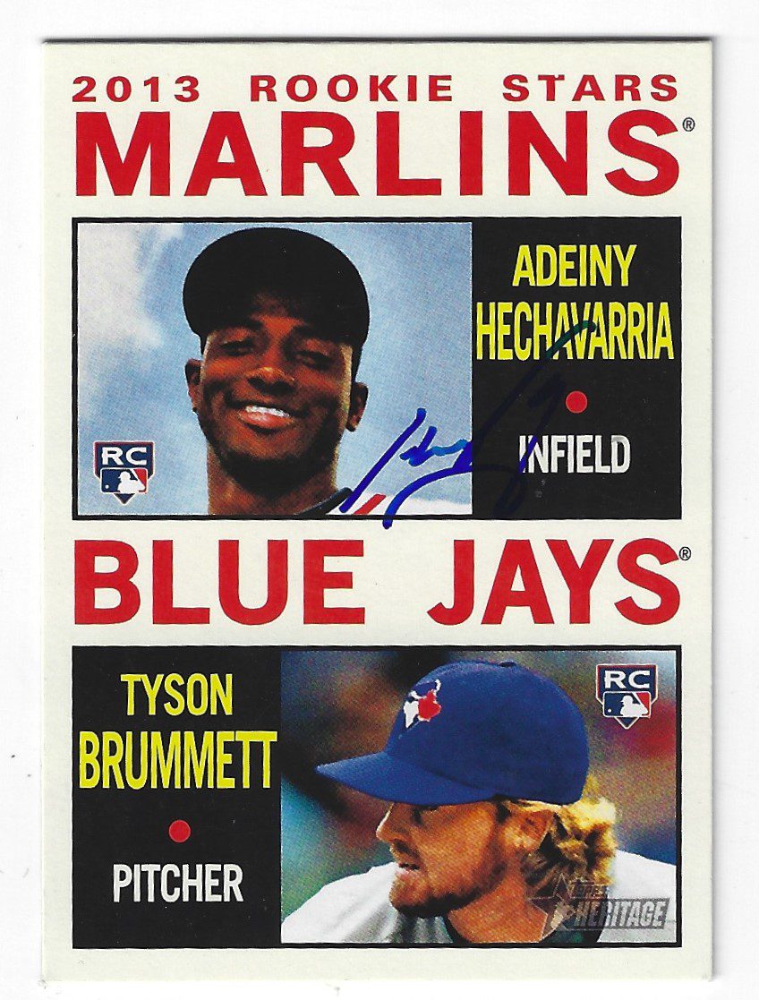 Autographed ADEINY HECHAVARRIA Miami Marlins 2013 Topps Heritage Card