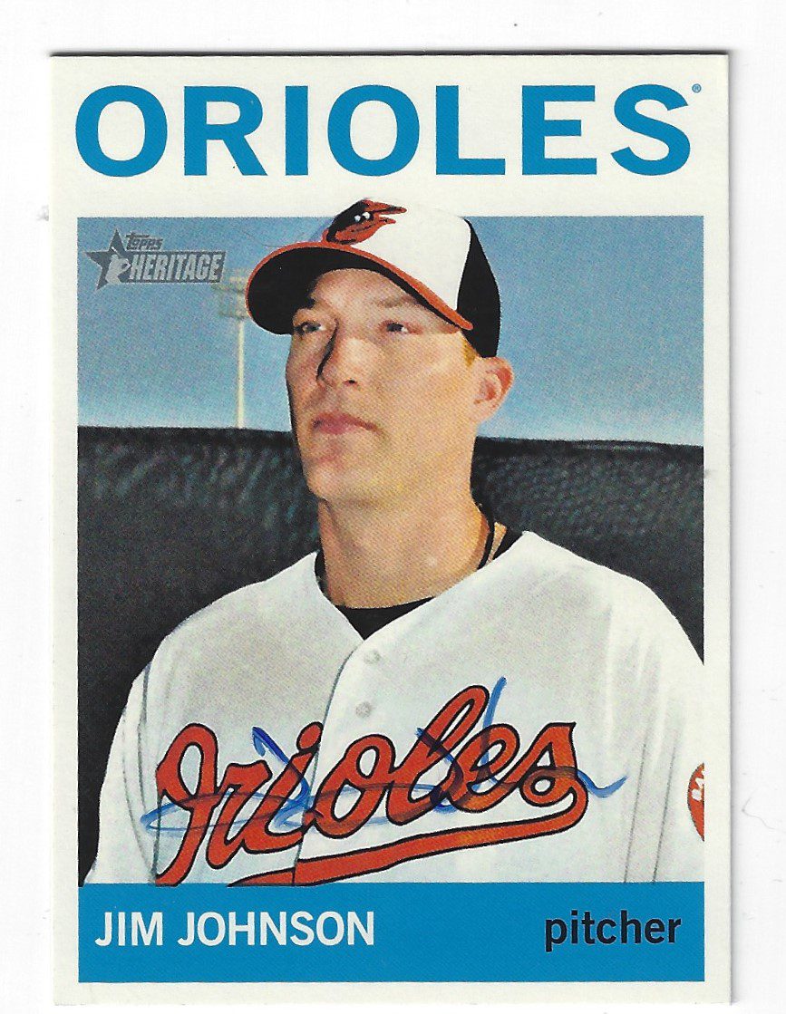 Autographed JIM JOHNSON Baltimore Orioles 2013 Topps Heritage Card #236