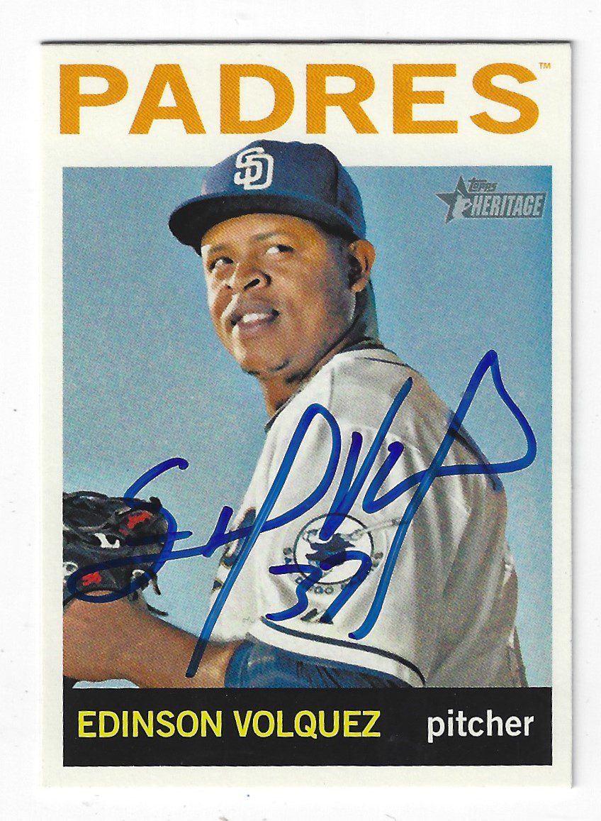 Autographed EDINSON VOLQUEZ San Diego Padres 2013 Topps Heritage Card #212