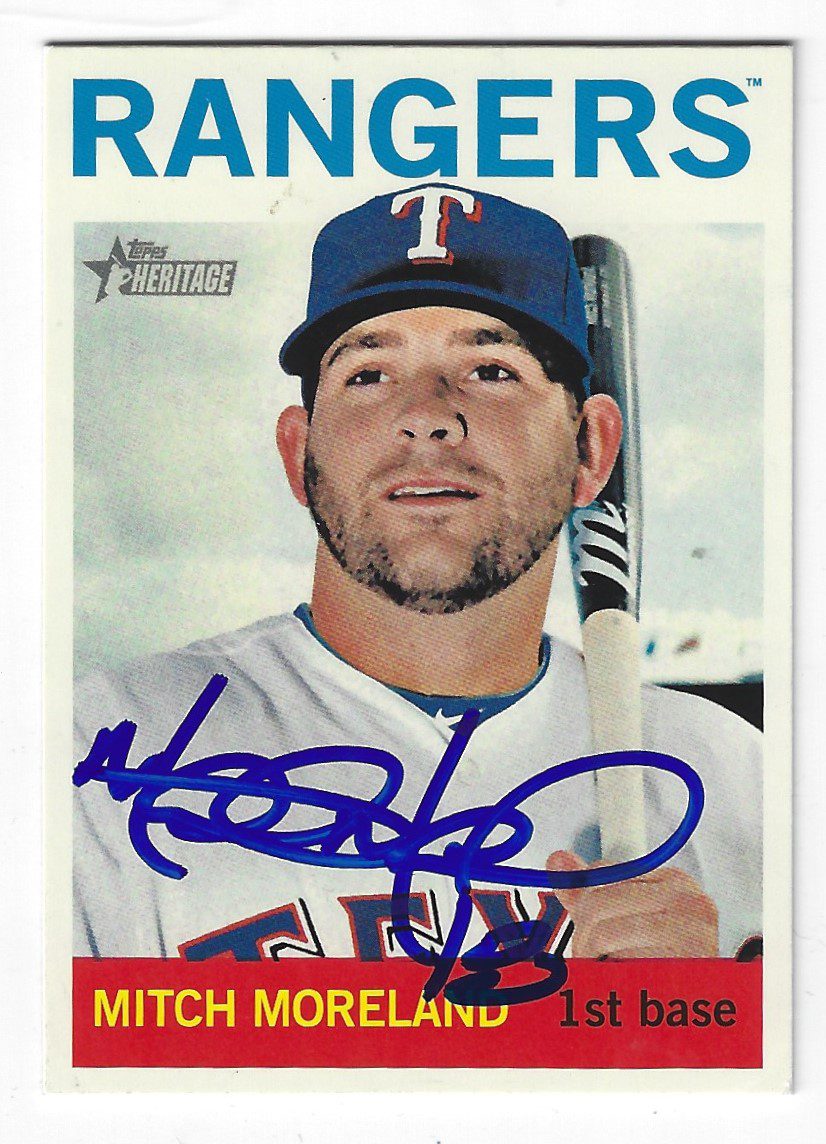 Autographed MITCH MORELAND Texas Rangers 2013 Topps Heritage Card #295