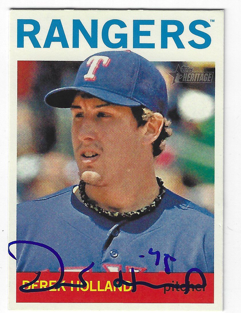 Autographed DEREK HOLLAND Texas Rangers 2013 Topps Heritage Card #171