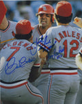 Autographed JACK CLARK, CESAR CEDENO &amp; TOM LAWLESS 8x10 St. Louis Cardinals photo