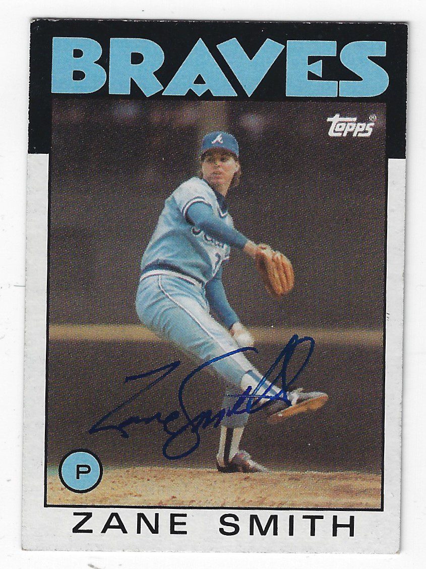 Autographed ZANE SMITH Atlanta Braves 1986 Topps Card