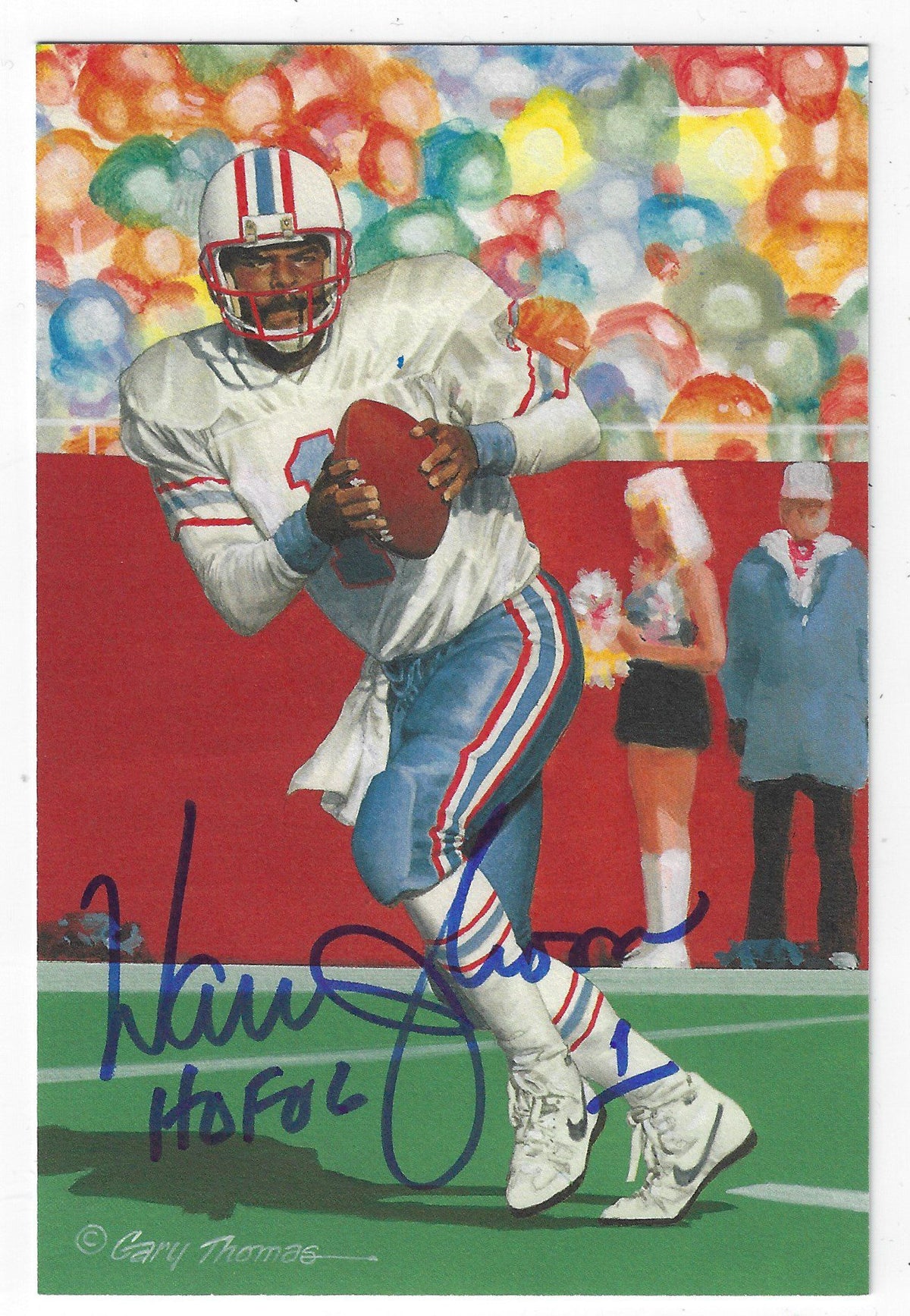 Autographed Warren Moon Houston Oilers Goal Line Art Card