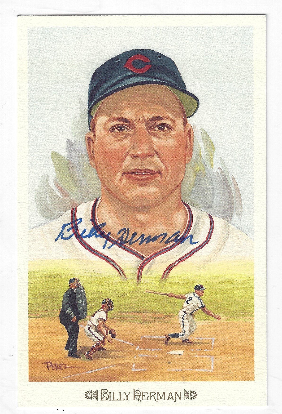 Autographed BILLY HERMAN Chicago Cubs Perez-Steele Celebration Postcard