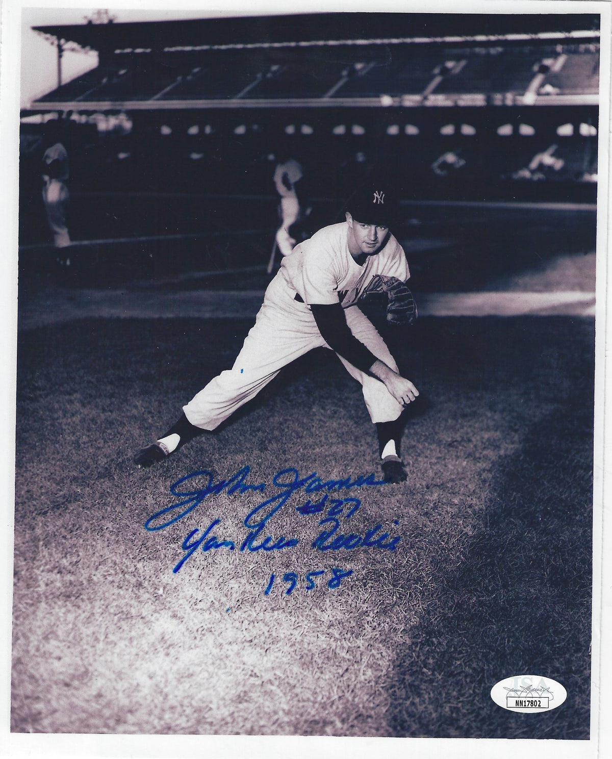 AUTOGRAPHED JOHN JAMES 8x10 New York Yankees photo JSA
