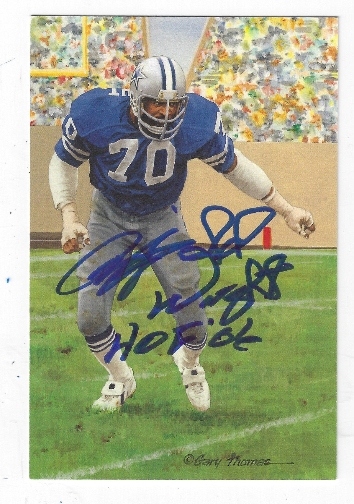 Autographed Rayfield Wright Dallas Cowboys Goal Line Art Card