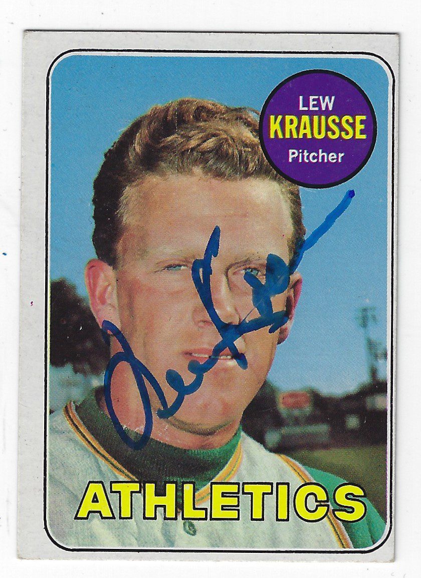 Autographed LEW KRAUSSE Oakland A's 1969 Topps Card