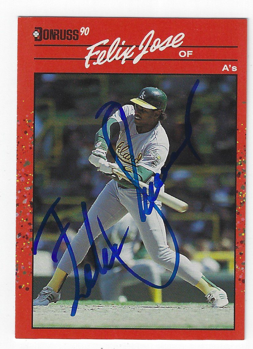 Autographed FELIX JOSE Oakland A's 1990 Donruss Card
