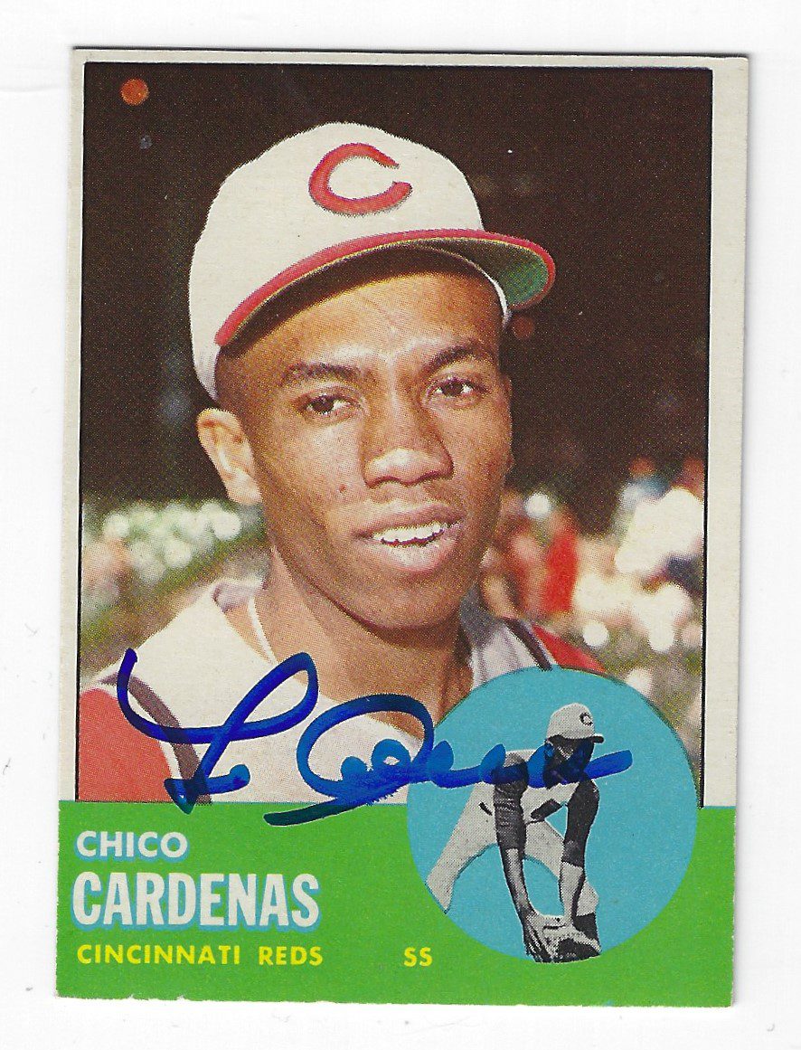Autographed LEO CARDENAS Cincinnati Reds 1963 Topps Card