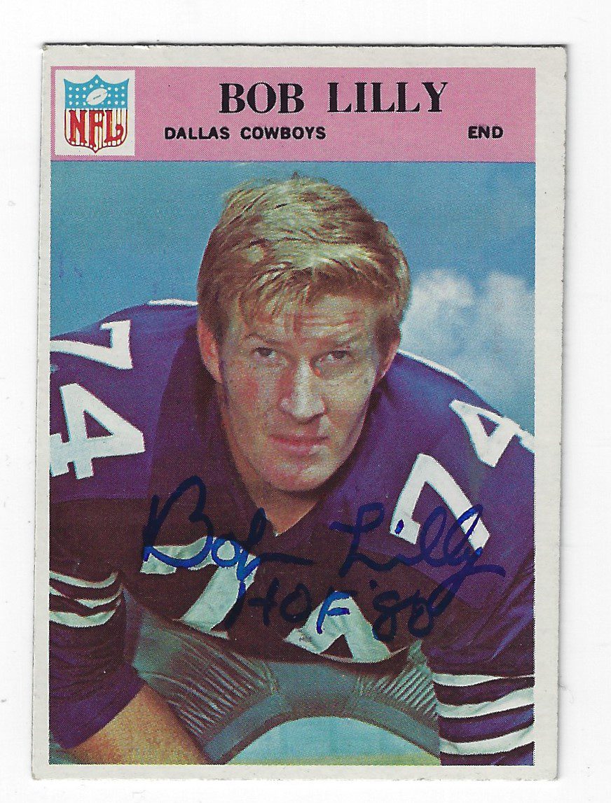 Autographed BOB LILLY Dallas Cowboys 1966 Philadelphia Gum Card