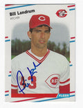 Autographed  BILL LANDRUM Cincinnati Reds 1988 Fleer Baseball Card
