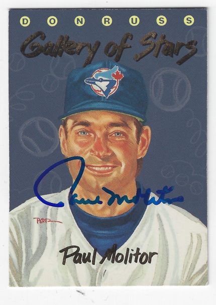 Autographed PAUL MOLITOR Toronto Blue Jays 1993 Donruss Gallery of the Stars Card